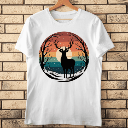 Retro Winter Sunset with Deer T-shirt Design cover image.