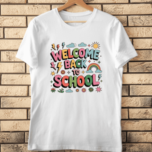 Welcome Back to School Groovy Retro Typography T-Shirt Design cover image.