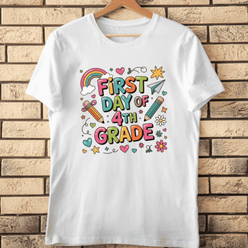 Colorful First Day of Fourth Grade T-Shirt Design cover image.