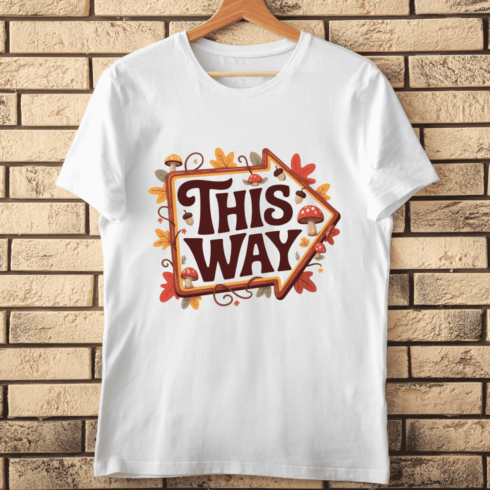 Fall Season Signpost with Mushrooms T-shirt Design cover image.