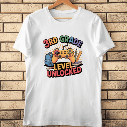 3rd Grade Level Unlocked Gaming T-Shirt Design cover image.