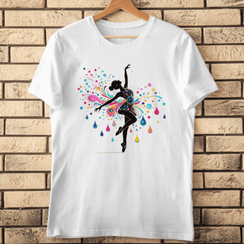Ballerina with Colorful Swirls T-Shirt Design cover image.