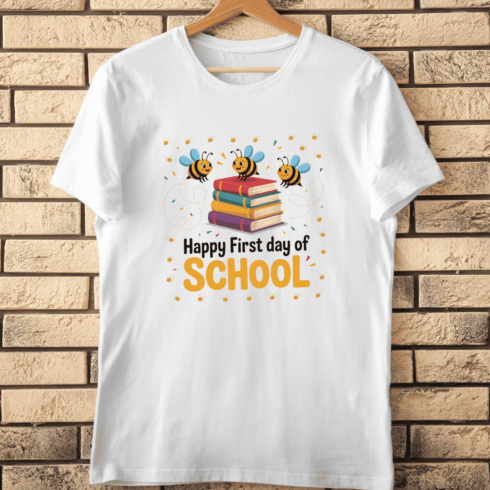 School-themed with happy bee T-Shirt Design cover image.
