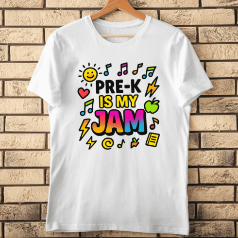 Groovy Style Pre-K is My Jam T-Shirt Design cover image.