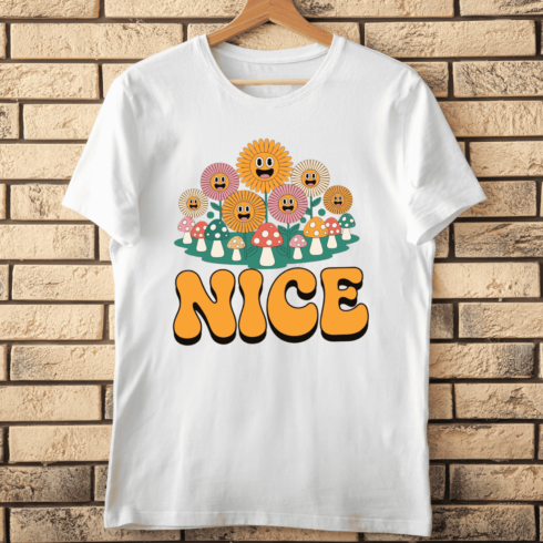 Groovy Nice with Retro Flowers T-shirt Design cover image.