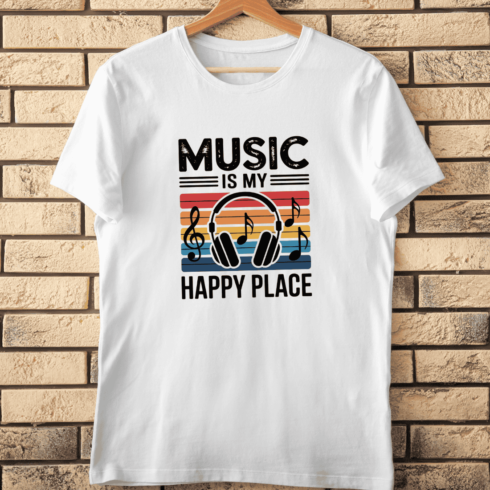 Music is My Happy Place T-Shirt Design cover image.