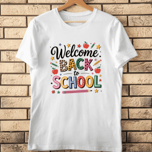 Playful and Colorful Back to School T-Shirt Design cover image.