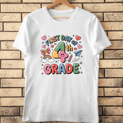 Cute First Day of 4th Grade Slogan T-Shirt Design cover image.