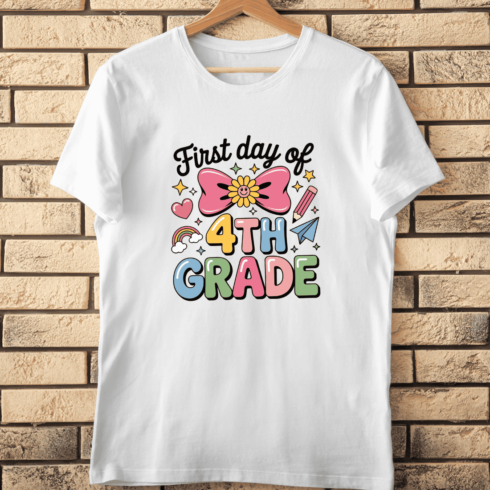 First Day of 4th Grade Typography T-Shirt Design cover image.