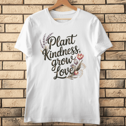 Plant Kindness Grow Love PNG Inspirational Floral T-shirt Design cover image.