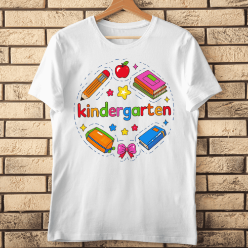 Kindergarten and School Supplies T-Shirt Design cover image.