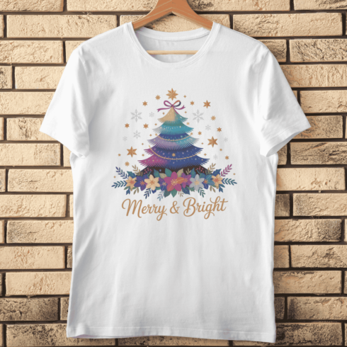 Colorful Merry & Bright Holiday T-shirt Design cover image.