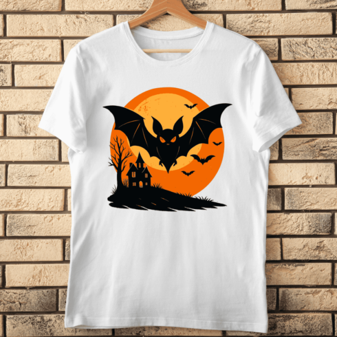 Bat and Haunted House Silhouette T-shirt Design cover image.