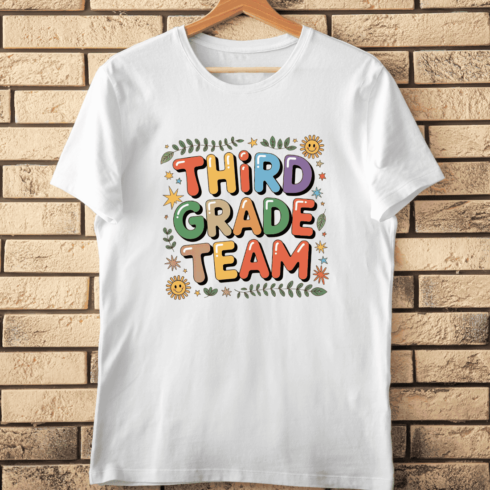 Colorful Third Grade Team Typography T-Shirt Design cover image.
