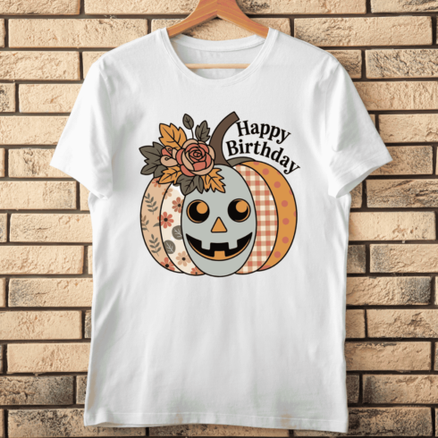 Cute Halloween Pumpkin Birthday T-shirt Design cover image.