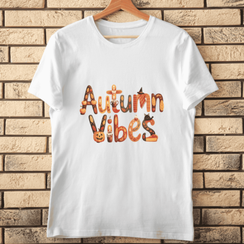 Cozy Autumn Typography with Pumpkins T-shirt Design cover image.