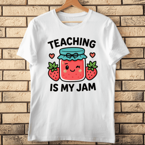 Teaching is My Jam Cute Strawberry Jam T-Shirt Design cover image.