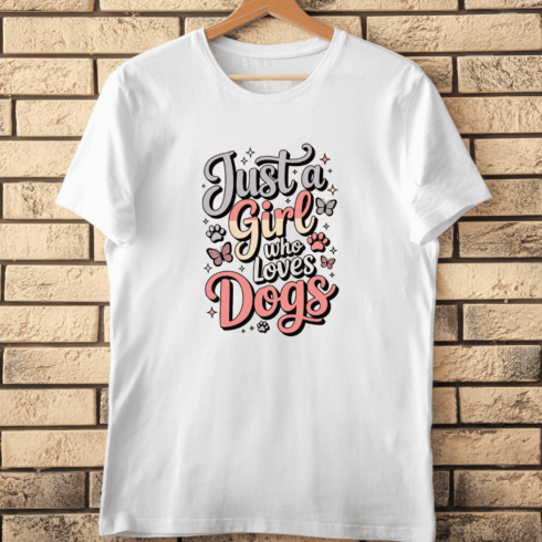 Just a Girl Who Loves Dogs T-Shirt Design cover image.