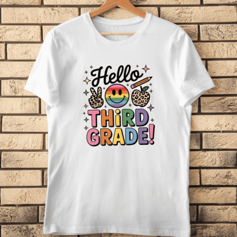 Hello Third Grade Typography T-Shirt Design cover image.