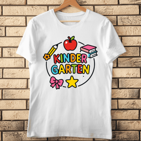 Cute Kindergarten Back to School Education T-Shirt Design cover image.