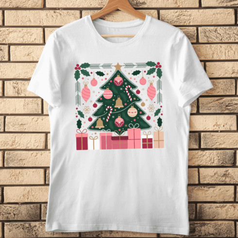 Modern Pine Tree with Gifts T-shirt Design cover image.