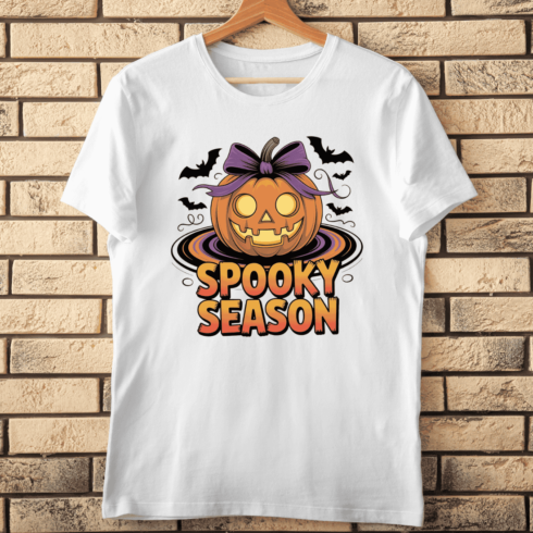 Festive Spooky Season with a Cute Pumpkin T-shirt Design cover image.