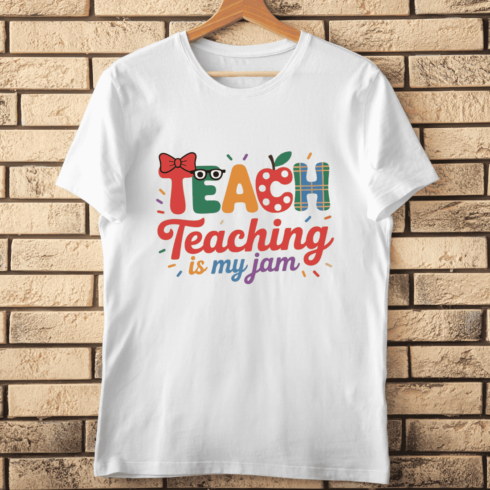 Groovy Style Teach, Teaching is My Jam T-Shirt Design cover image.