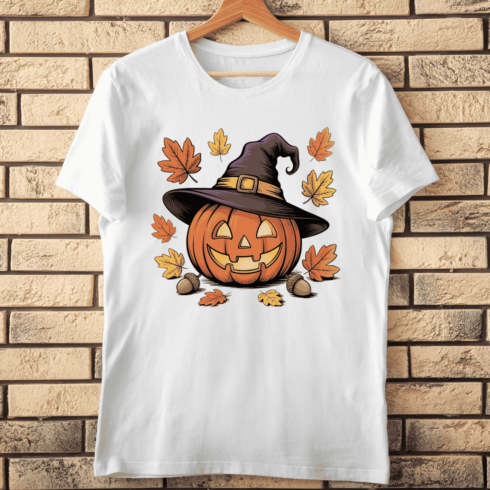 Jack-o'-Lantern with Witch Hat T-shirt Design cover image.