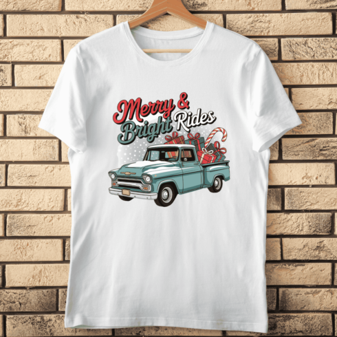 Retro Festive Truck with Presents T-shirt Design cover image.