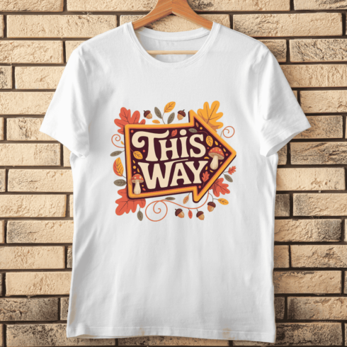 This Way Arrow with Autumn Foliage T-shirt Design cover image.