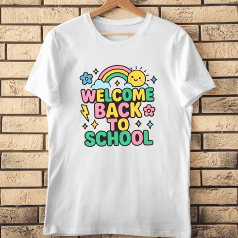 Retro Back to School with Rainbow T-Shirt Design cover image.