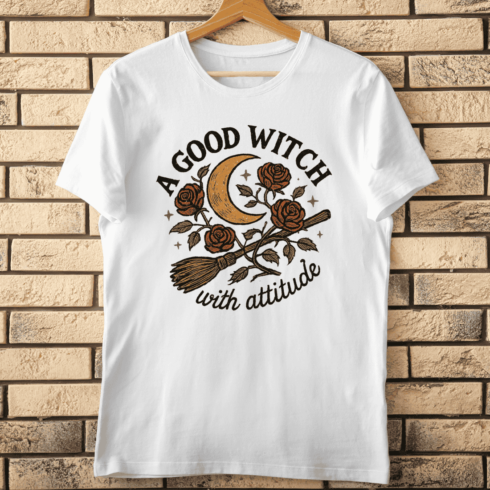 A Good Witch with Attitude PNG Vintage Witchy T-shirt Design cover image.