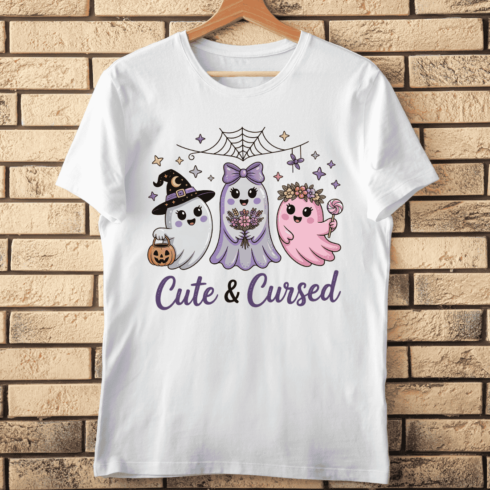 Cute & Cursed Ghosts T-shirt Design cover image.