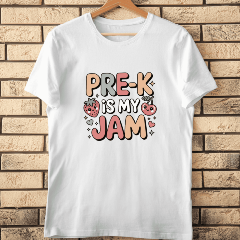 Pre-K is My Jam with Strawberries and Cherries T-Shirt Design cover image.