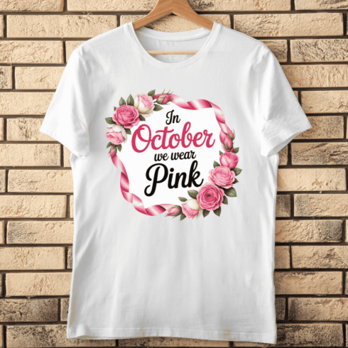 In October We Wear Pink Wreath T-shirt Design cover image.