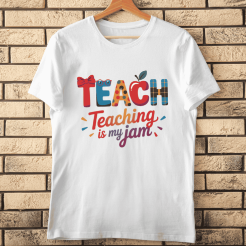 Teaching is My Jam with Bow and Apple T-Shirt Design cover image.