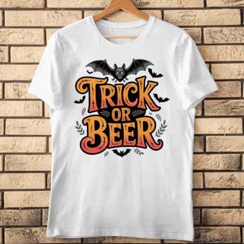 Funny Halloween Bat and Beer T-shirt Design cover image.