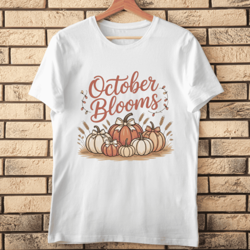 Cute Fall Pumpkins with Ribbons T-shirt Design cover image.