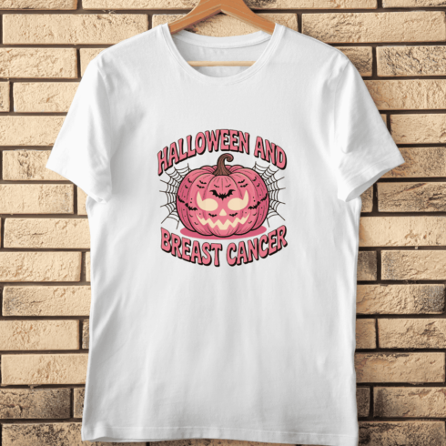Spooky and Supportive Pink Pumpkin T-Shirt Design cover image.