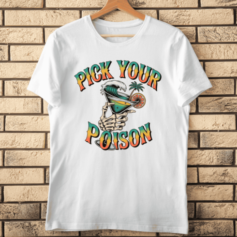 Skeleton Hand with Cocktail T-shirt Design cover image.