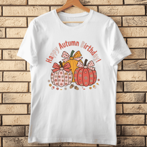 Happy Autumn Birthday T-shirt Design cover image.