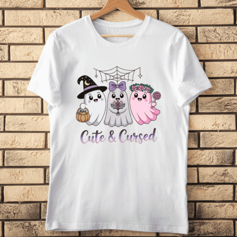 Friendly Ghosts and Spiders T-shirt Design cover image.