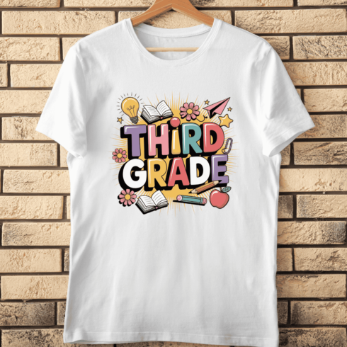 Fun Back to School Books and Lightbulb T-Shirt Design cover image.