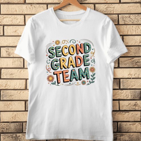 Second Grade Team with Flowers and Leaves T-Shirt Design cover image.