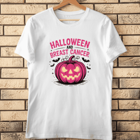 Breast Cancer Awareness and Halloween T-Shirt Design cover image.
