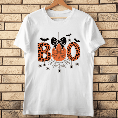Modern with Spiderweb, Bats, and Black Bow T-shirt Design cover image.