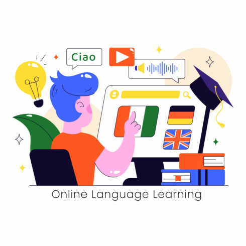 10 Online Language Learning Illustration cover image.
