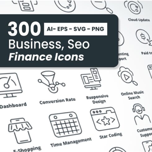 300 Business, Seo and Finance Icons (White Version Included) cover image.