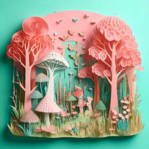Gentle and Charming Handcrafted Paper Forest Scene in Soft Pastel Tones of Mint, Blush Pink, and Cream cover image.