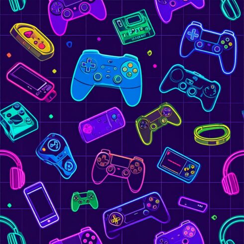 Seamless Pattern of Video Game Controllers & Handheld Consoles – Gaming Design cover image.